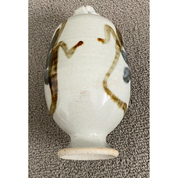 Vintage Hand Painted Pottery Hanging Vase Ornament Stone Floral Design 6" Tall - Picture 11 of 11